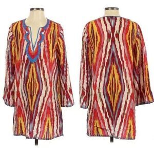 BCBGMaxAzria Aztec Retro 70's Hippie Silk Embroidered Bollywood Tunic Dress Sz S